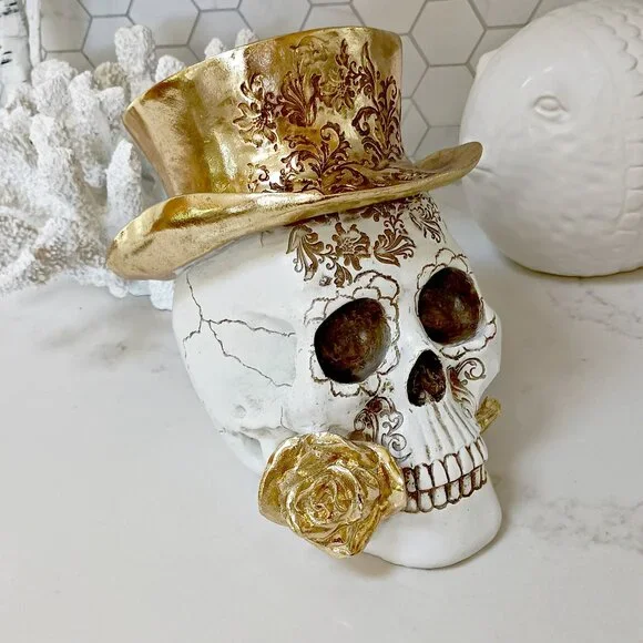 NEW! GOTH GLAM SKULL SKELETON ROSE & HAT - Picture 2 of 5